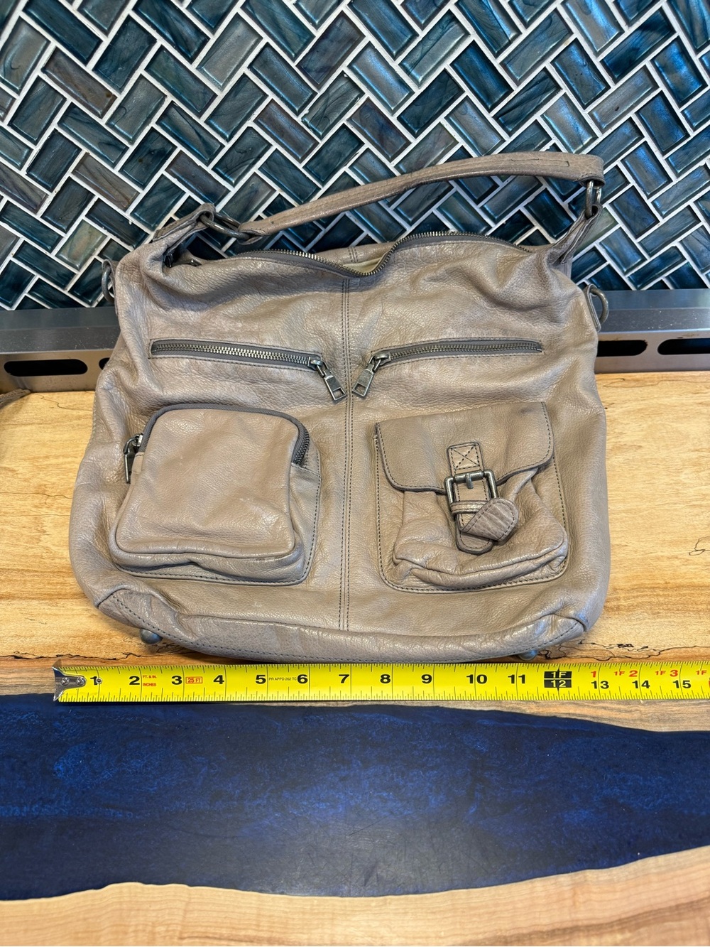 Liebeskind Taupe Leather Shoulder Bag with Front Pockets